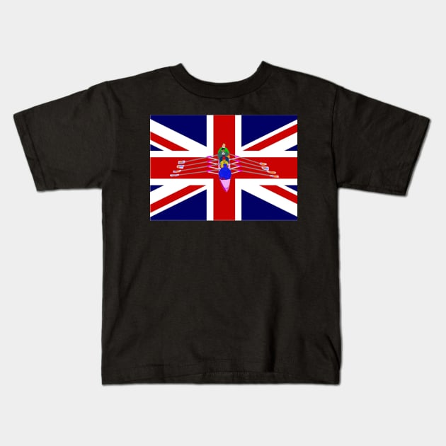 Rowers Rowing on English Flag Kids T-Shirt by Custom Autos